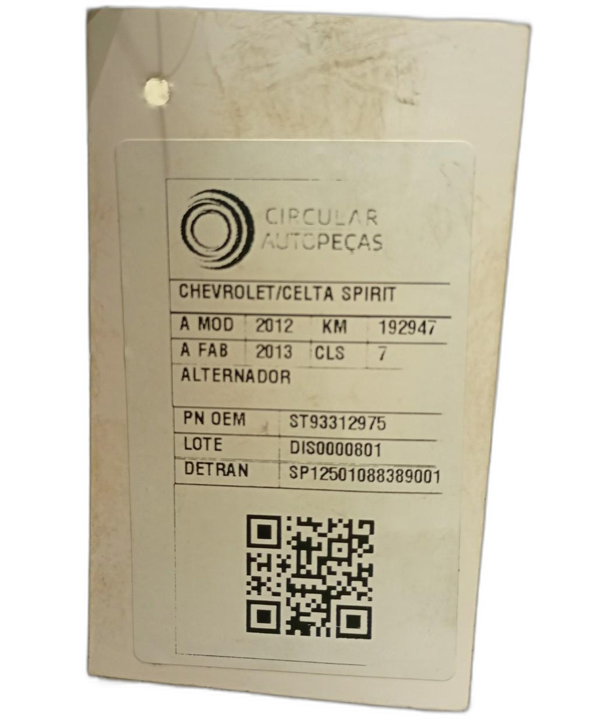 ALTERNADOR CHEVROLET CELTA SPIRIT/ LT 1.0 MPFI 2013/2014 - 93312975 - 