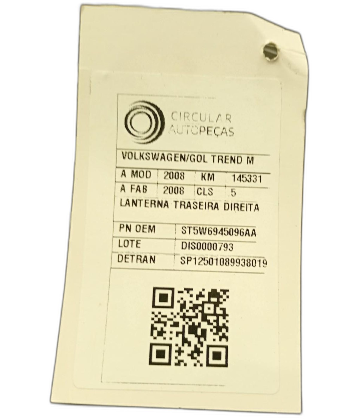 Lanterna Traseira Direita Volkswagen Gol City Trend 2008 - ST5W6945096AA - 
