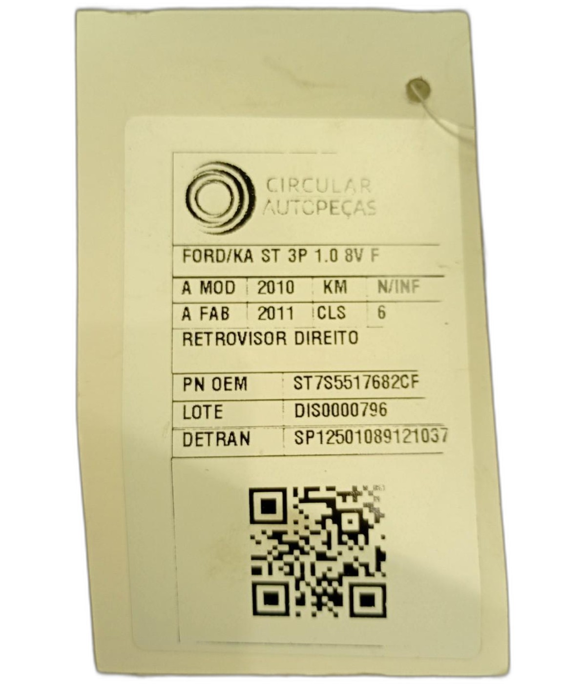 RETROVISOR DIREITO FORD KA ST 2010/2011 - ST7S5517682CF - 