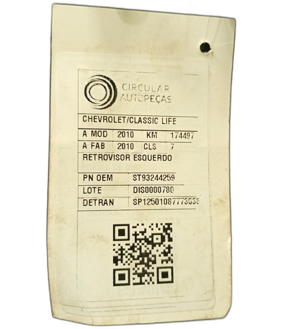 RETROVISOR ESQUERDO CHEVROLET CLASSIC LIFE/LS 2010/2010 - ST93244259 - 