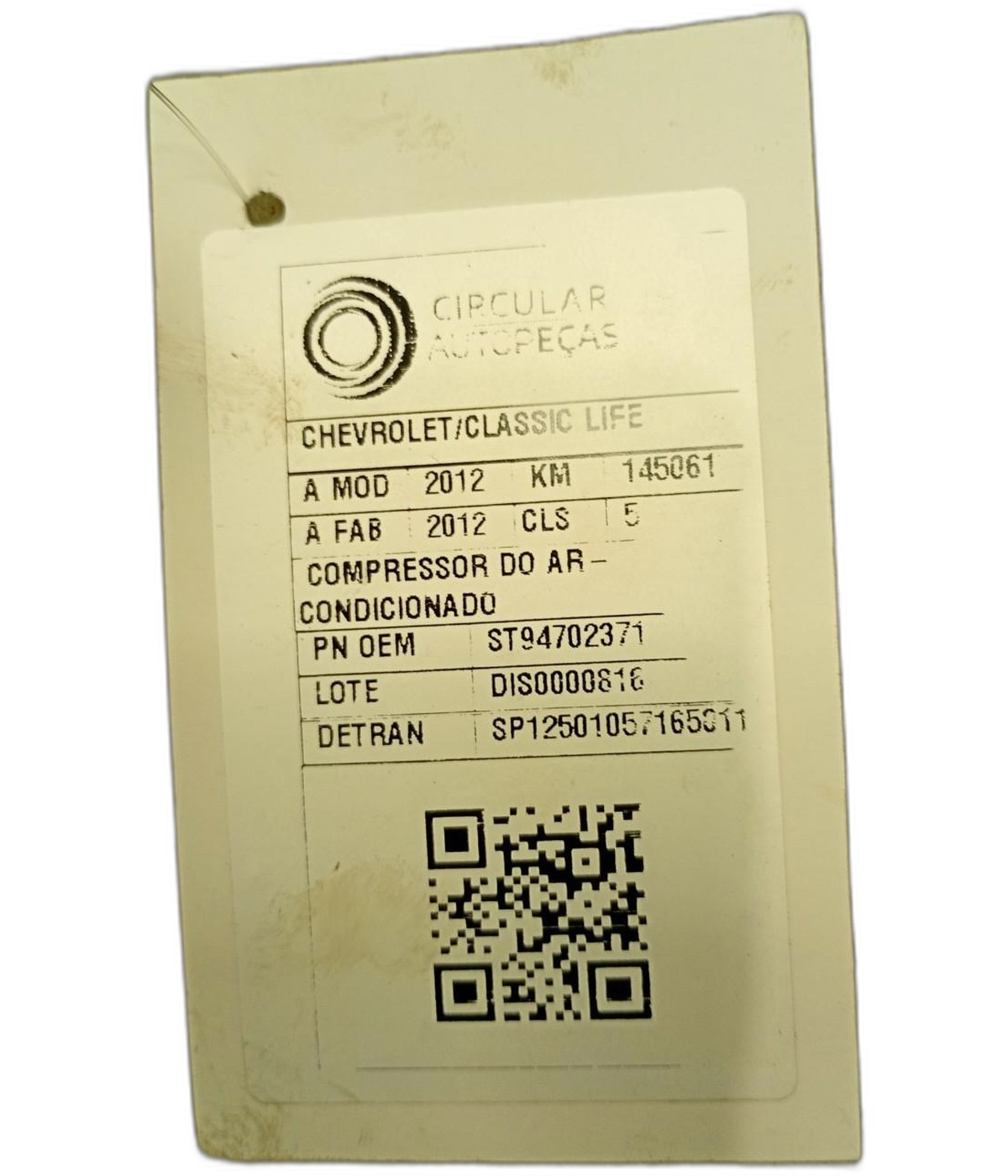COMPRESSOR AR-CONDICIONADO CHEVROLET CLASSIC LIFE/ 1.0 2012 - ST94702371 - 