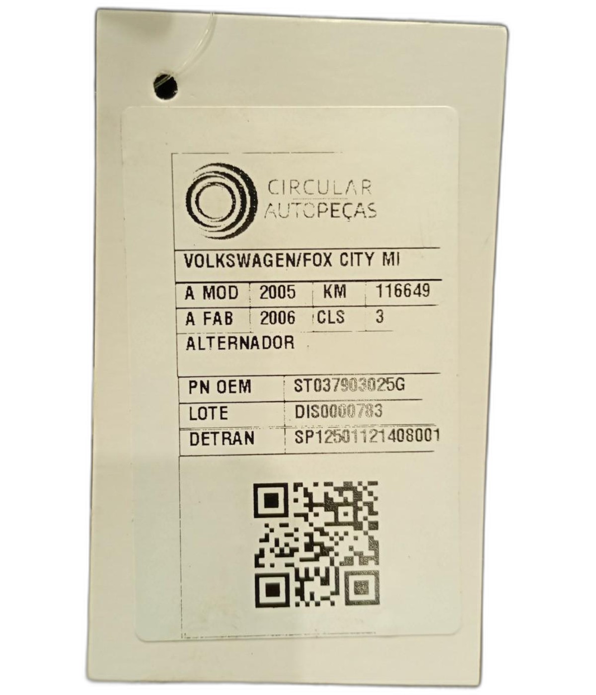 ALTERNADOR VOLKSWAGEN FOX CITY 1.0 MI 05/06 - ST037903025G - 