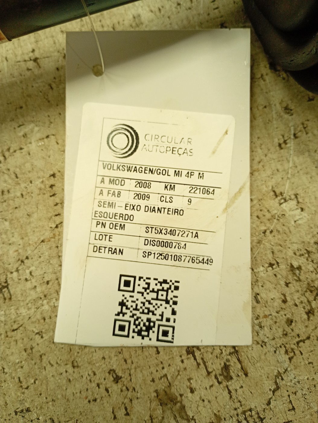 SEMI-EIXO DIANTEIRO ESQUERDO VOLKSWAGEN GOL (NOVO) 2008/2009 - ST5X3407271A - 