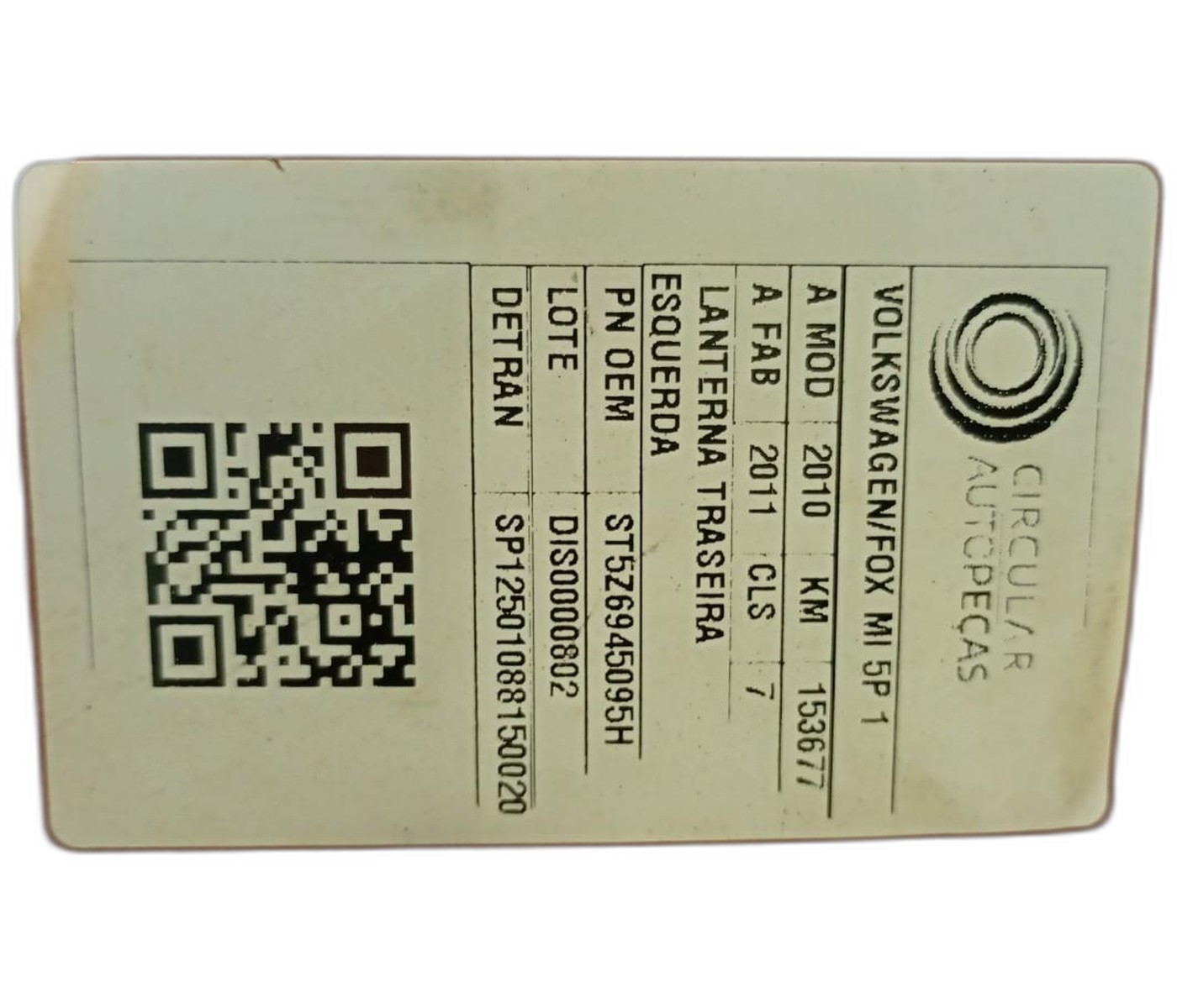 LANTERNA TRASEIRA ESQUERDA VOLKSWAGEN FOX 1.6 MI 2010/2011 - ST5Z6945095H - 