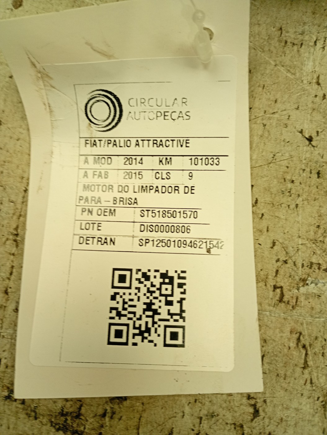 MOTOR LIMPADOR PARA-BRISA FIAT PALIO ATTRA./ITÁLIA 1.4 14/15 - ST518501570 - 