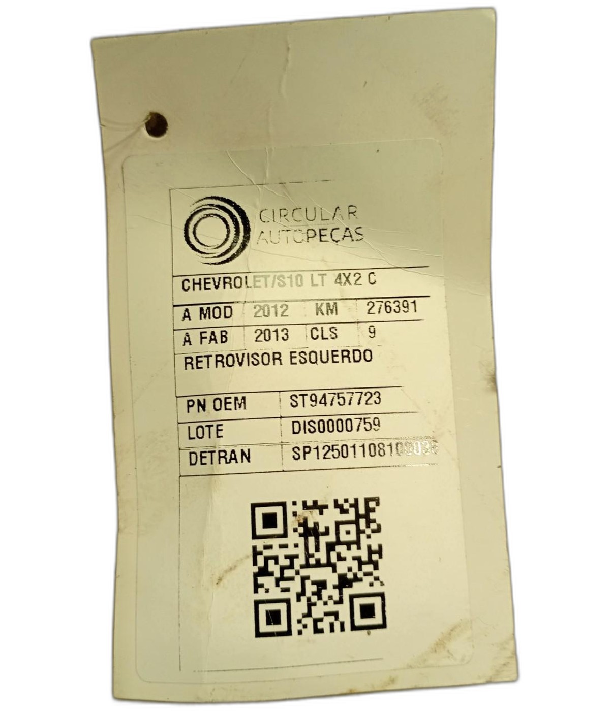 RETROVISOR ESQUERDO CHEVROLET S10 PICK-UP LT 2.4 POWER 12/13 - ST94757723 - 