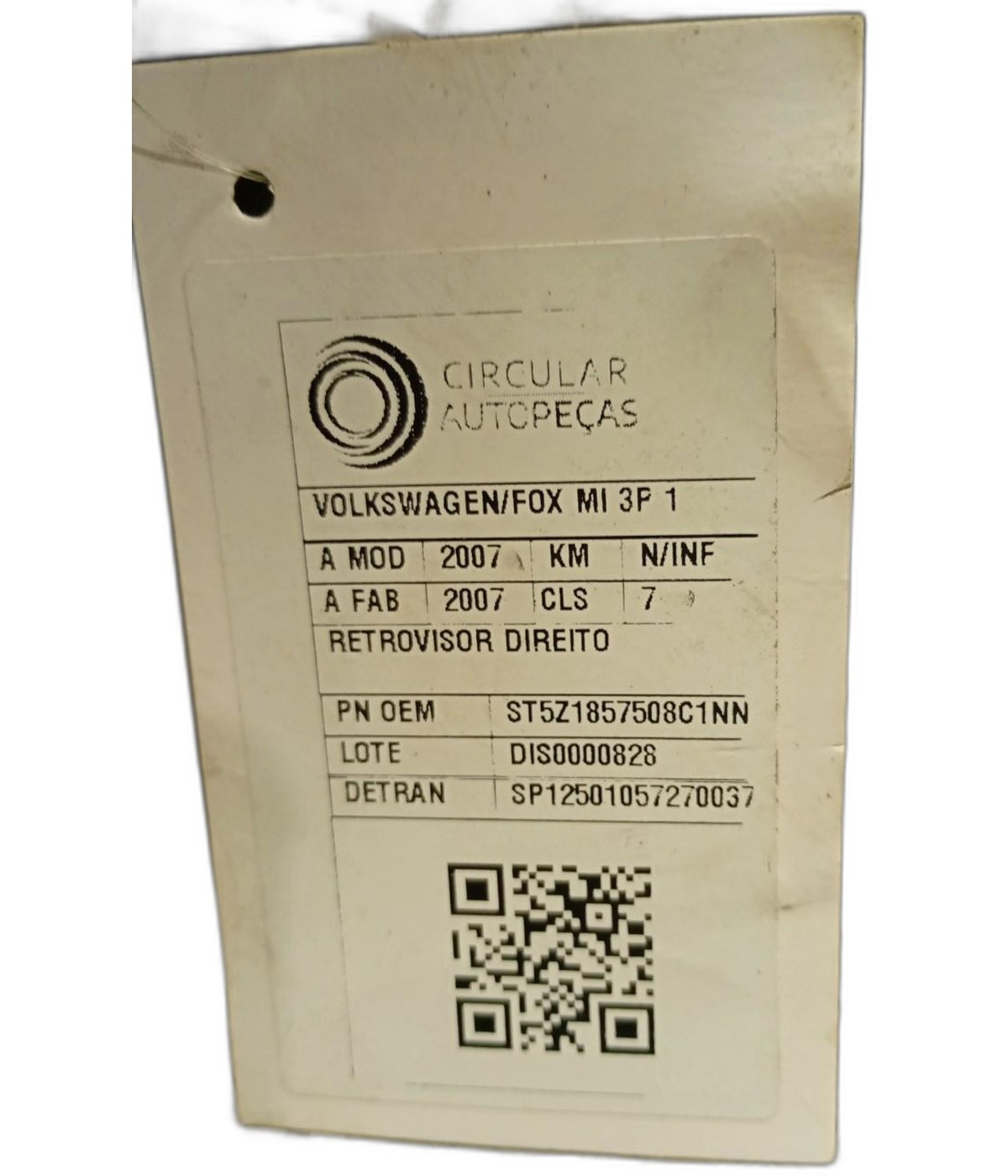 RETROVISOR DIREITO VOLKSWAGEN FOX CITY 1.0 MI 2005/2006 - ST5Z1857508C1NN - 