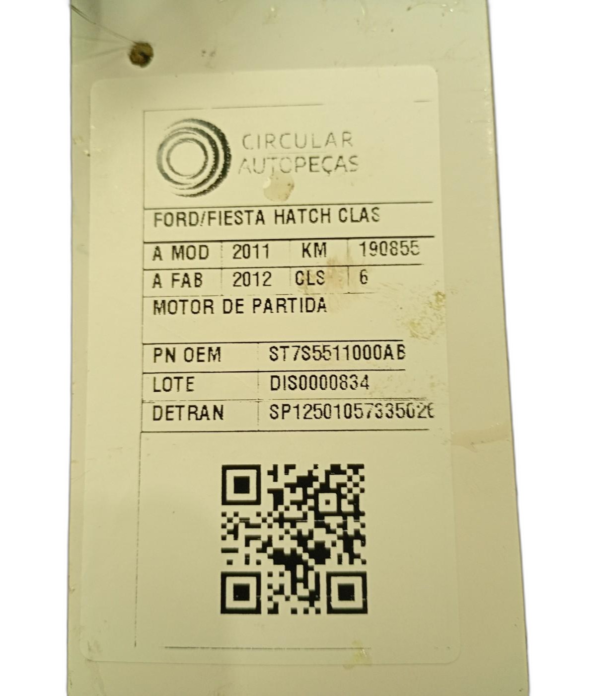 MOTOR PARTIDA FORD FIESTA SEDAN 1.0 8V FLEX 2008/08 - ST7S5511000AB - 