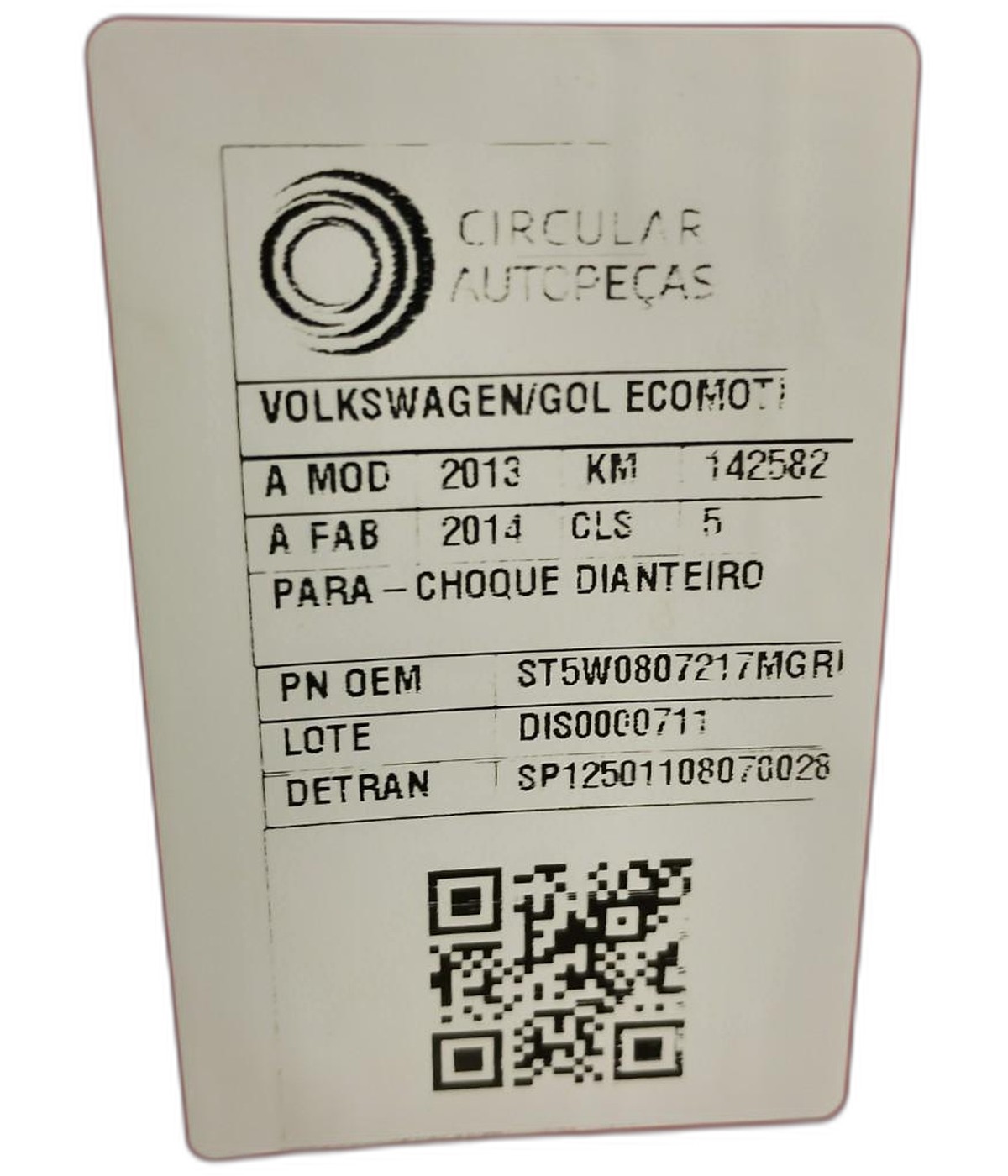 PARACHOQUE DIANTEIRO VOLKSWAGEN GOL ECOMOTION 1.0 2013/2014 - ST5W0807217MGRU - 