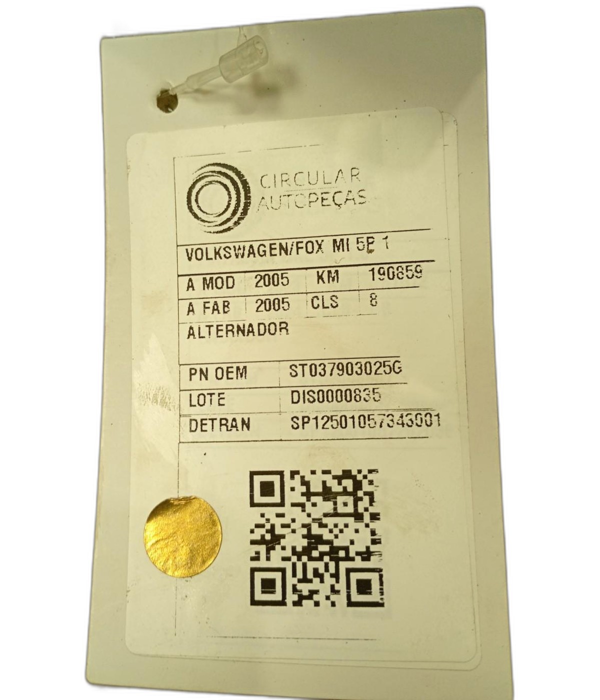 ALTERNADOR VOLKSWAGEN FOX CITY 1.0 MI 05/06 - ST037903025G - 