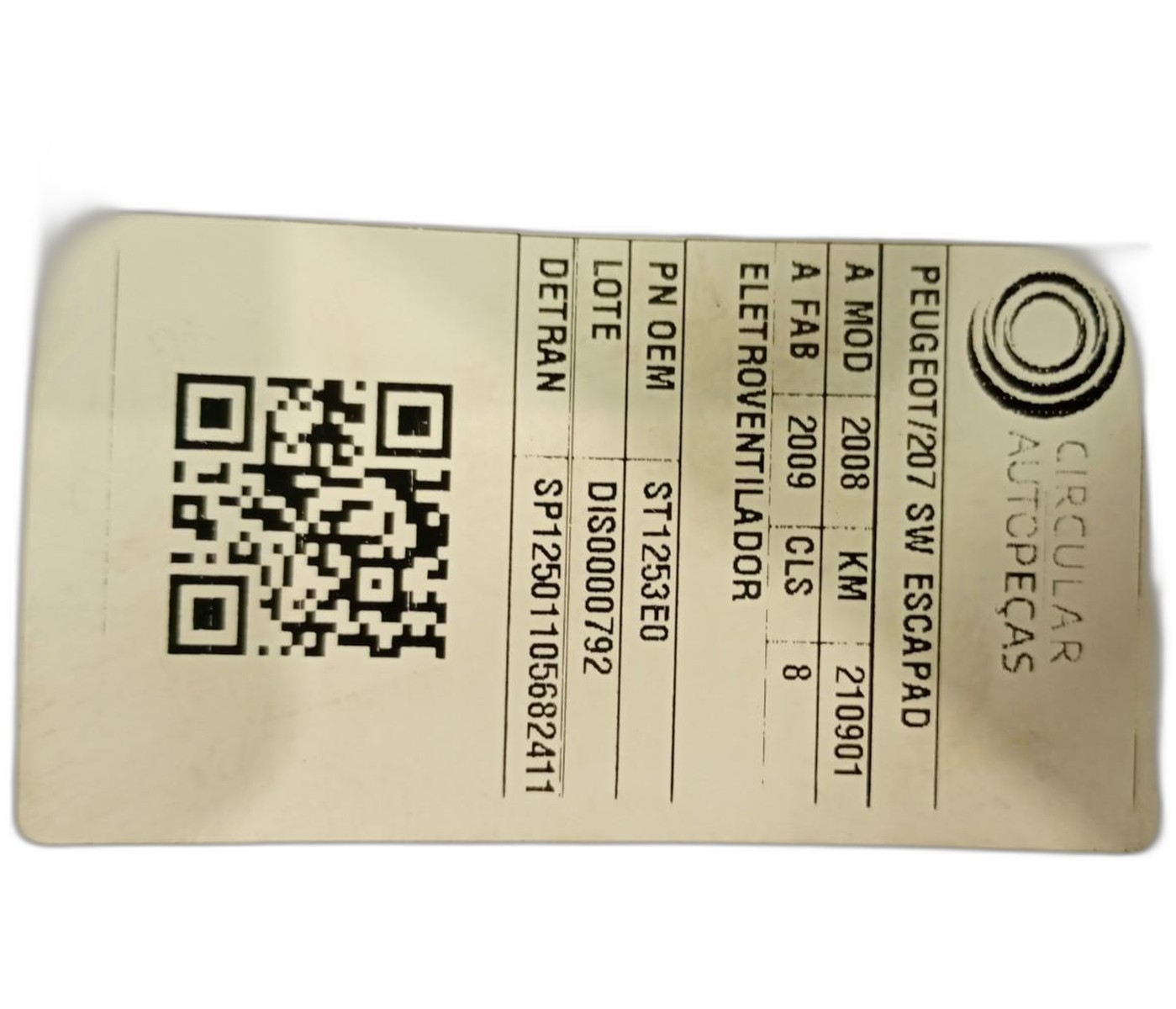 ELETROVENTILADOR PEUGEOT 207 SW ESCAPADE 1.6 2008/2009 - ST1253E0 - 