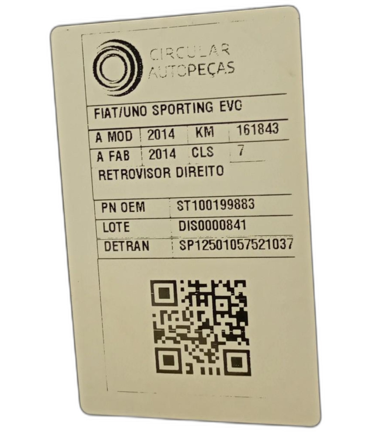RETROVISOR DIREITO FIAT UNO SPORTING 1.4 2014/2014 - ST100199883 - 
