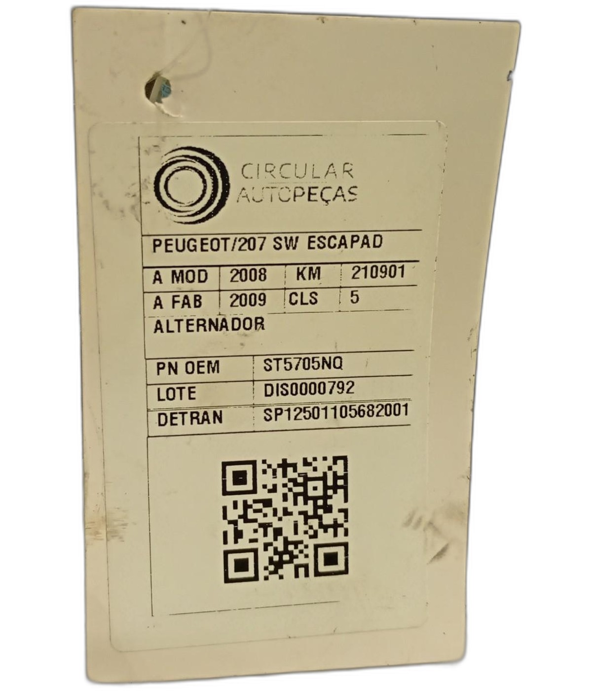 ALTERNADOR PEUGEOT 207 SW ESCAPADE 1.6 2008/2009 - ST5705NQ - 