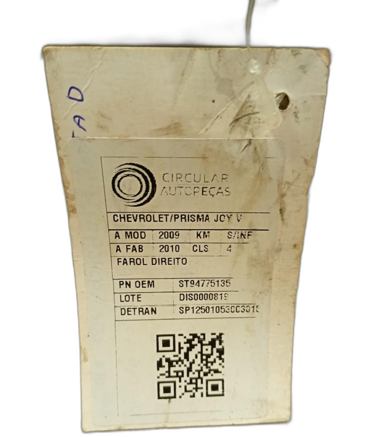 FAROL DIREITO CHEVROLET PRISMA JOY 1.0 2009/2010 - ST94775135 - 