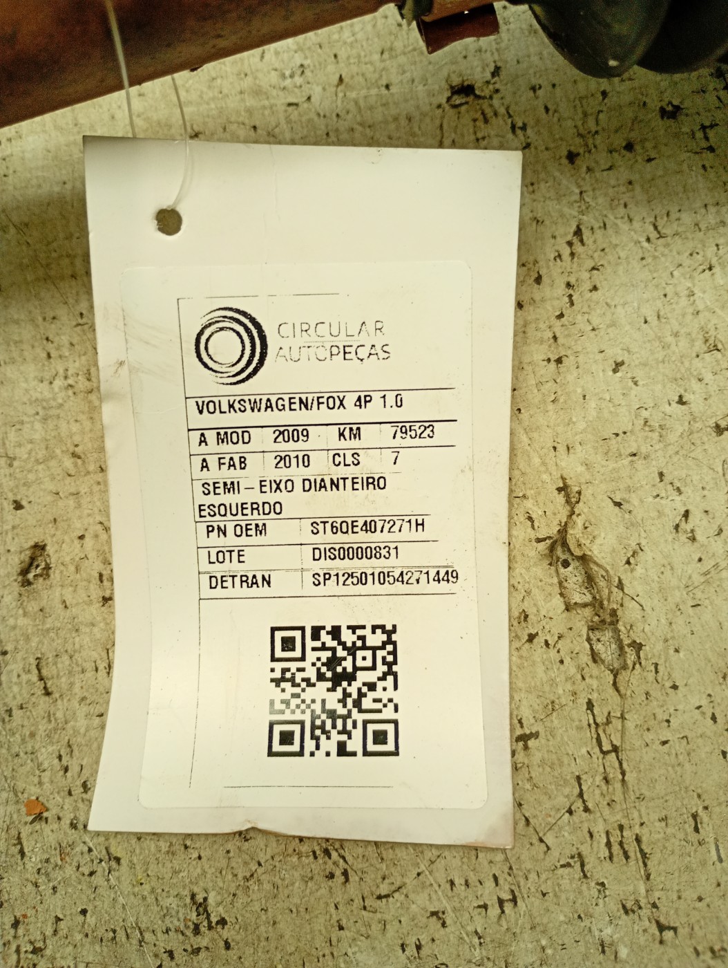 SEMI-EIXO DIANTEIRO ESQUERDO VOLKSWAGEN FOX 1.0 T.FLEX 2010 - ST6QE407271H - 