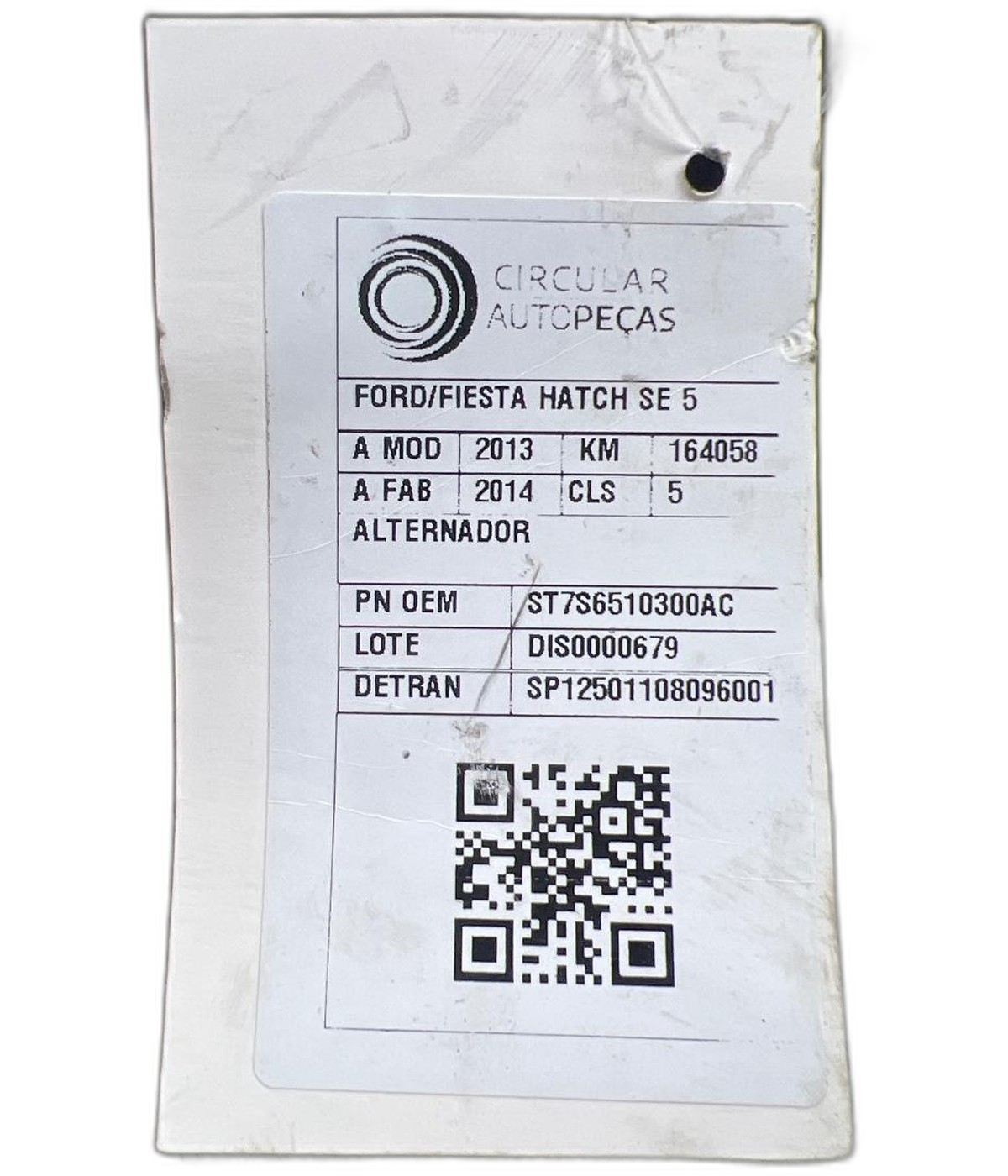 ALTERNADOR FORD FIESTA HATCH SE 1.6 2013/2014 - ST7S6510300AC - 