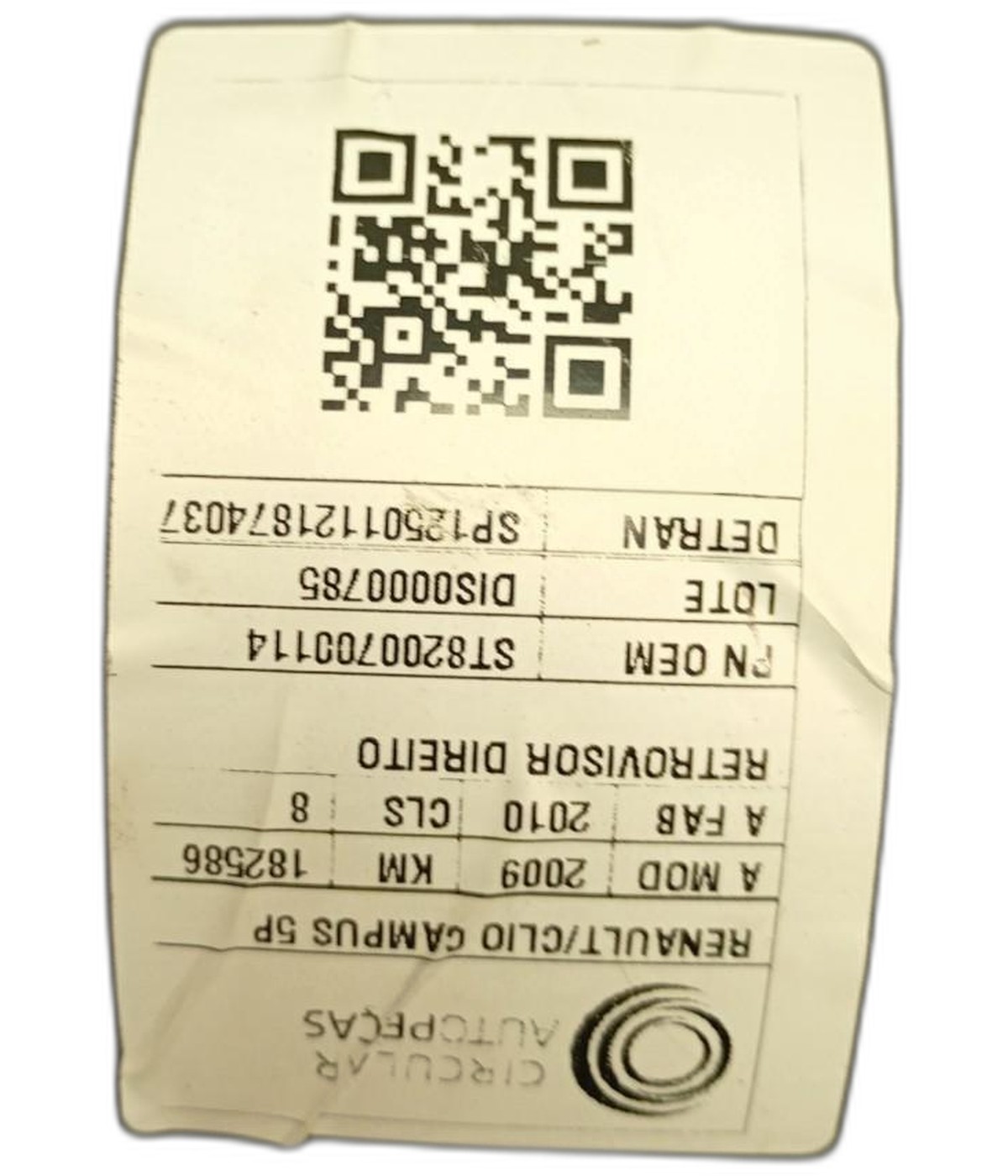 RETROVISOR DIREITO RENAULT CLIO CAMPUS HI-FLEX 1.0 09/10 - ST8200700114 - 