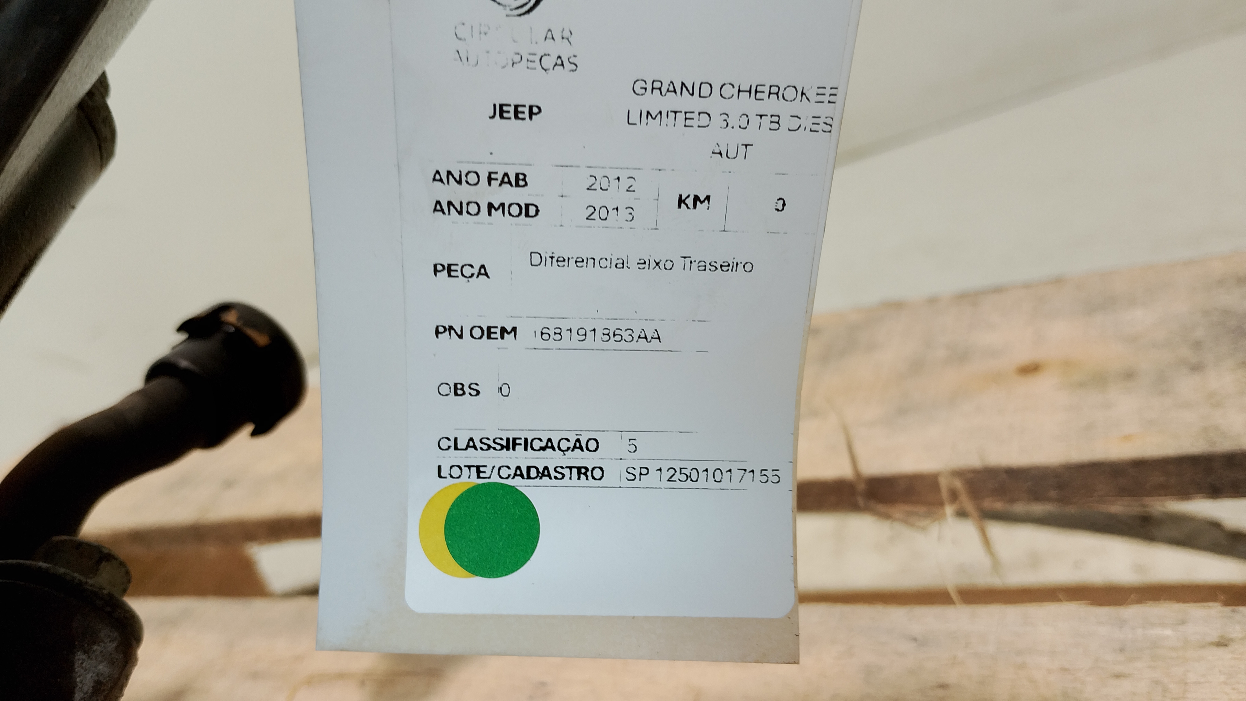 DIFERENCIAL EIXO TRASEIRO JEEP GRAND CHEROKEE LIMI 3.0 2013 - 68191863AA - 