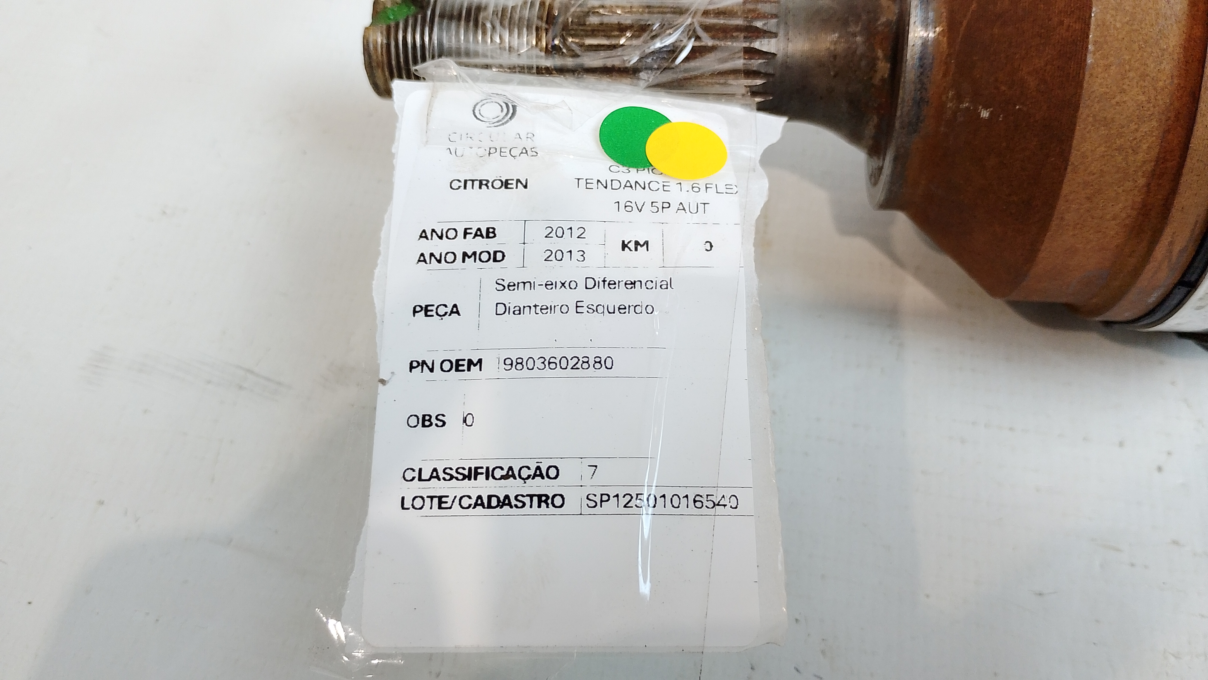 SEMI-EIXO DIFERENCIAL DIANT ESQ CITROËN C3 TENDANCE 1.5 12/1... - 9803602880 - 