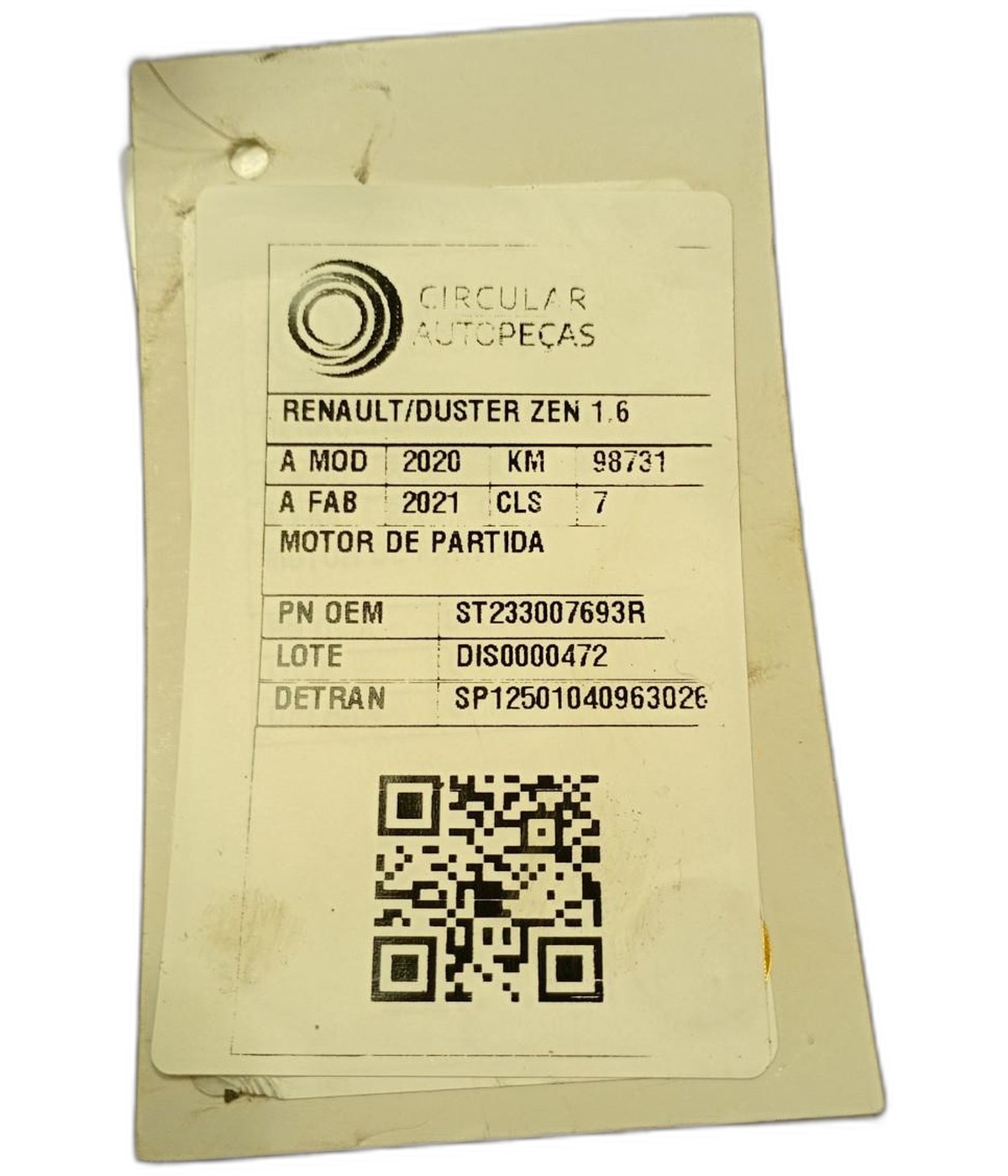 MOTOR PARTIDA COM TENSAO 12V PARA - 233007693R - 