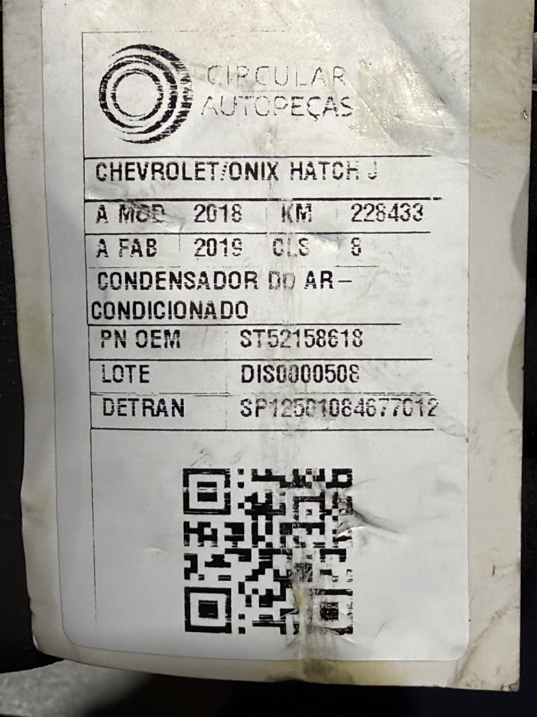 CONDENSADOR AR-COND CHEVROLET ONIX HATCH JOY 1.0 18/19 - 52158618 - 