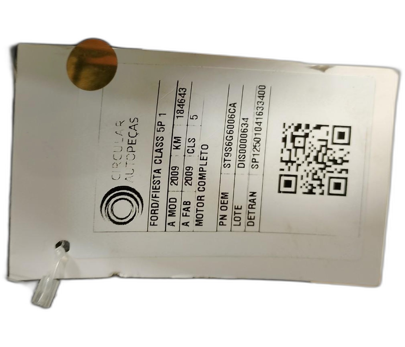 MOTOR COMPLETO FORD FIESTA 1.0 8V FLEX/CLASS 1.0 2009/2010 - 9S6G6006CA - 