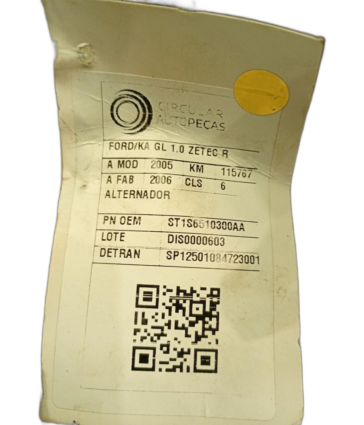 ALTERNADOR FORD KA 1.0 8V/1.0 8V ST FLEX 2008/2009 - 1S6510300AA - 