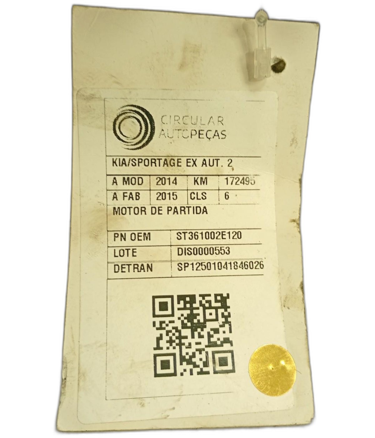 MOTOR PARTIDA KIA SPORTAGE EX 2.0 16V FLEX AUT. 2014/15 - 361002E120 - 