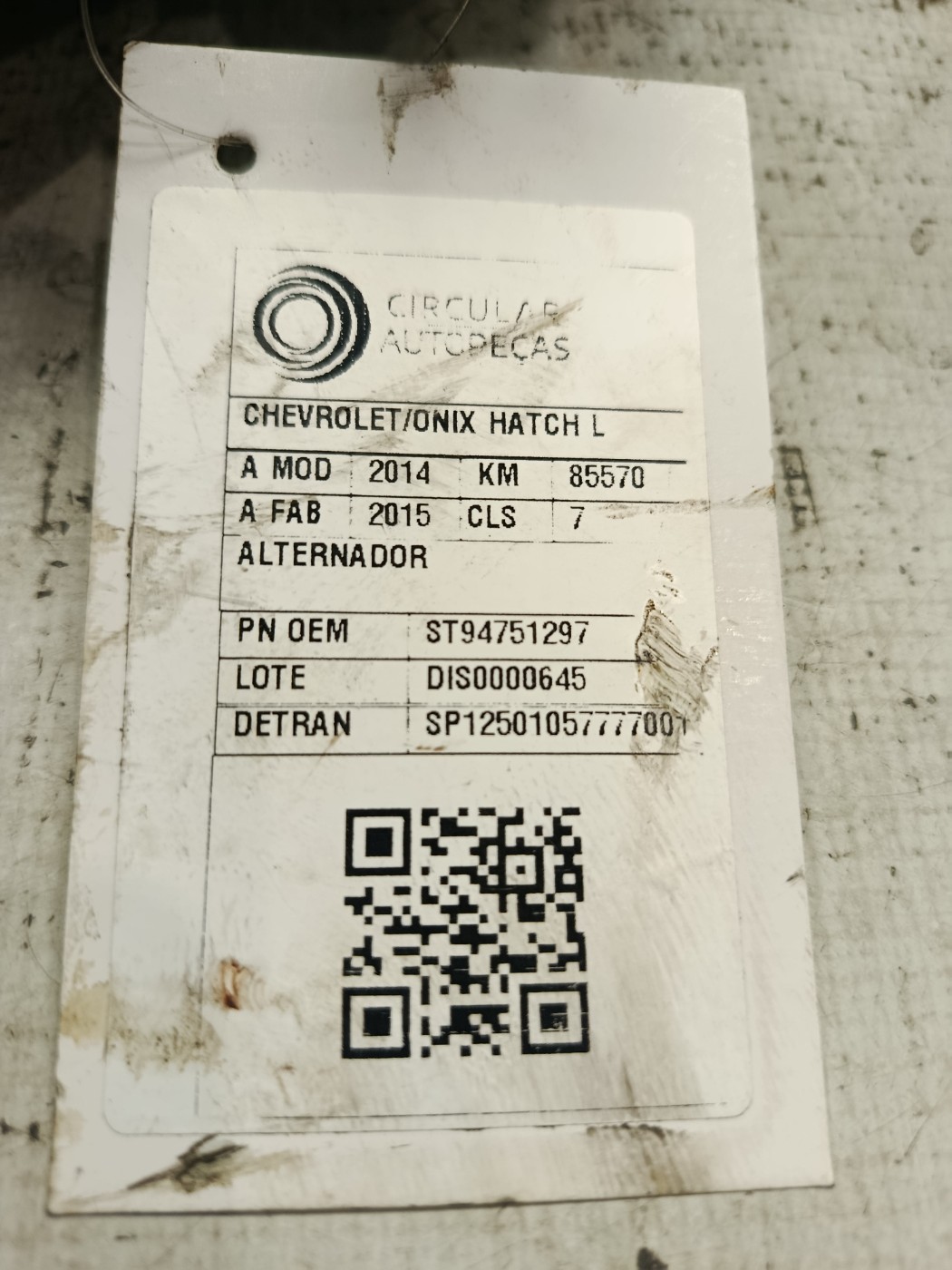 ALTERNADOR CHEVROLET ONIX HATCH LT 1.4 8V FLEXPOWER 5P 2016 - 94751297 - 