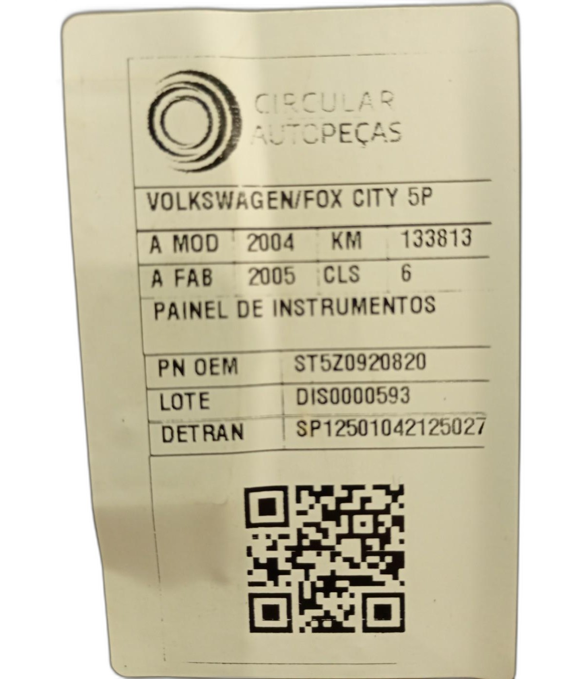 PAINEL INSTRUMENTOS VOLKSWAGEN FOX CITY 1.0 MI/ 1.0 2006 - 5Z0920820 - 